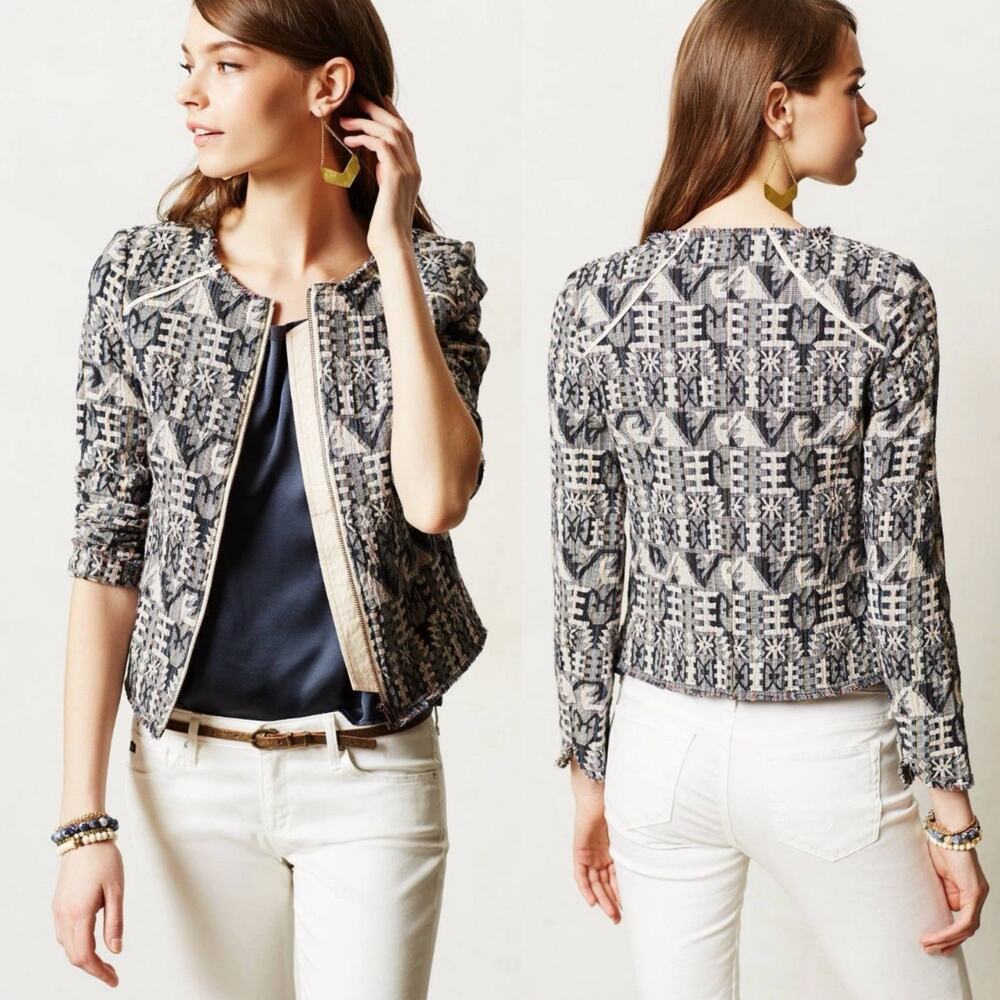 Anthropologie Hei Hei Faifo Textured Full Zip Tapestry Jacket Raw Hem Sz:16